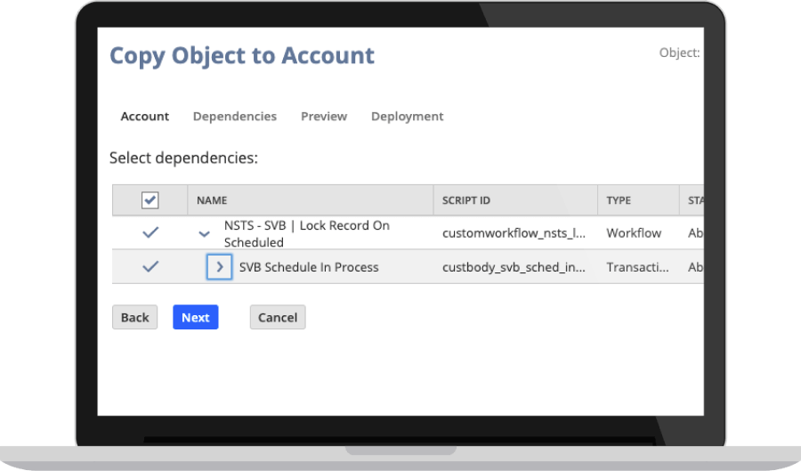 copy object to account screen