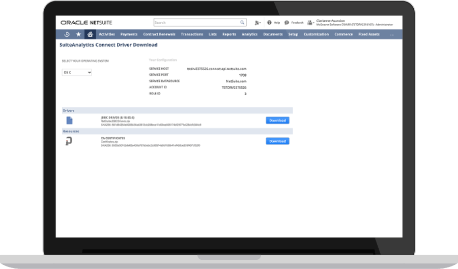 NetSuite SuiteAnalytics connect driver download page