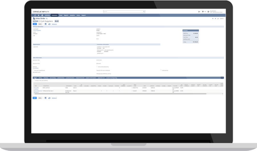 NetSuite sales order dashboard