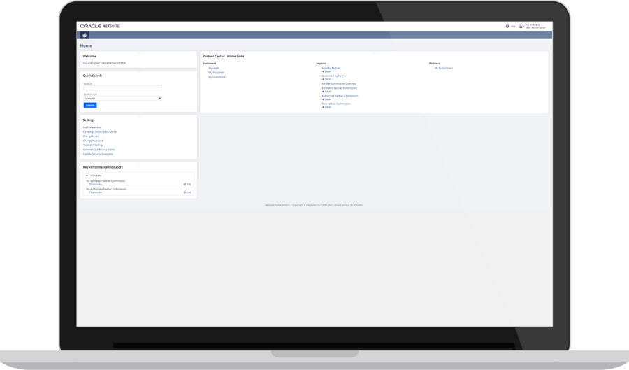 NetSuite partner home dashboard