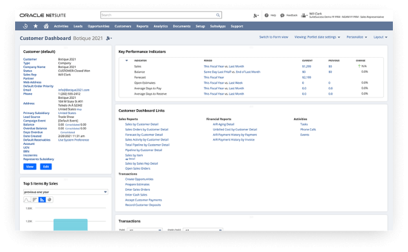 NetSuite customer dashboard