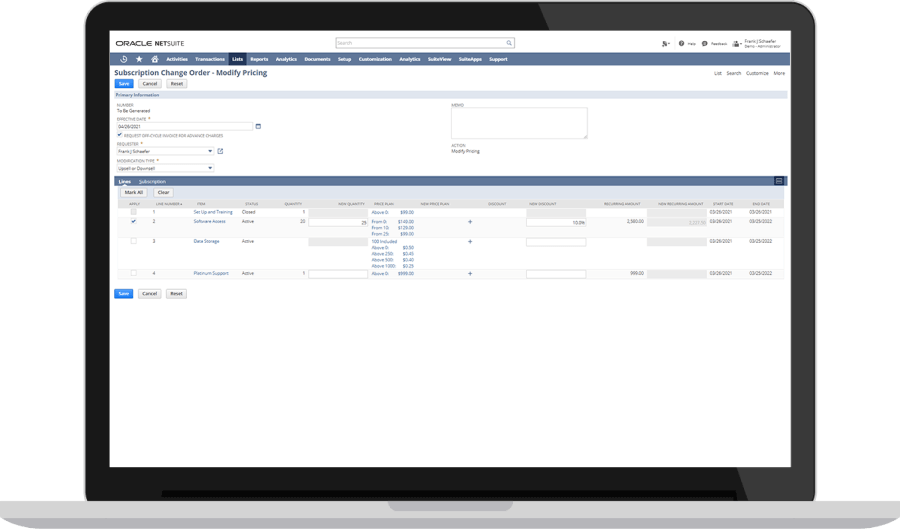 NetSuite Change Orders Dashboard