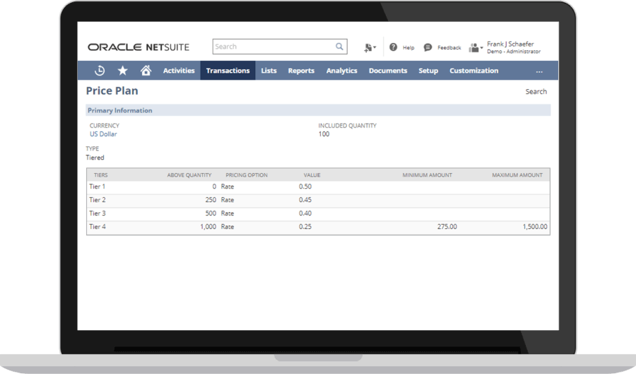 NetSuite Pricing Models Dashboard