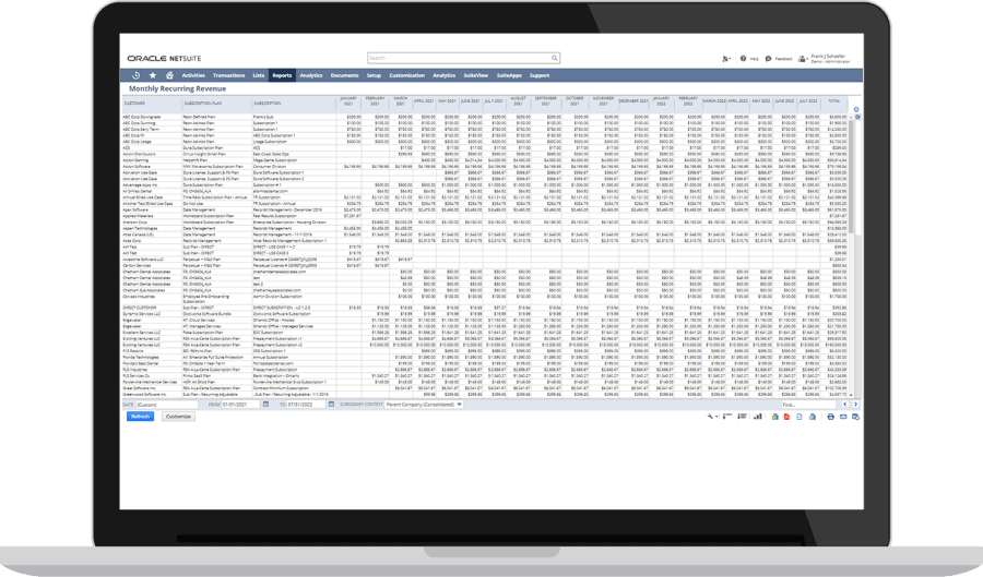 NetSuite Reporting Dashboard.