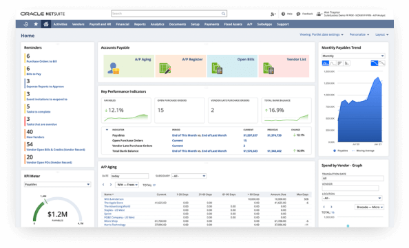 NetSuite accounts payable dashboard