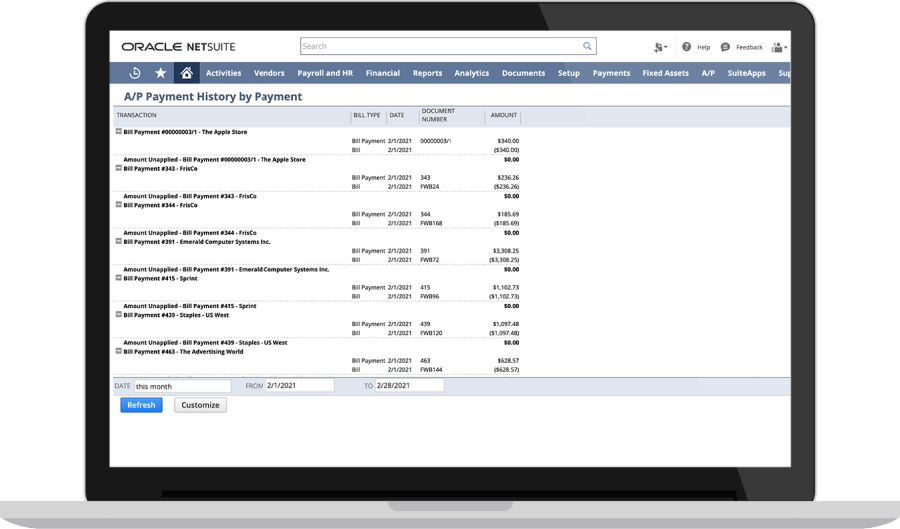 NetSuite Reporting dashboard