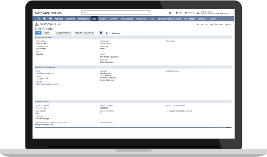 NetSuite Customer Records dashboard