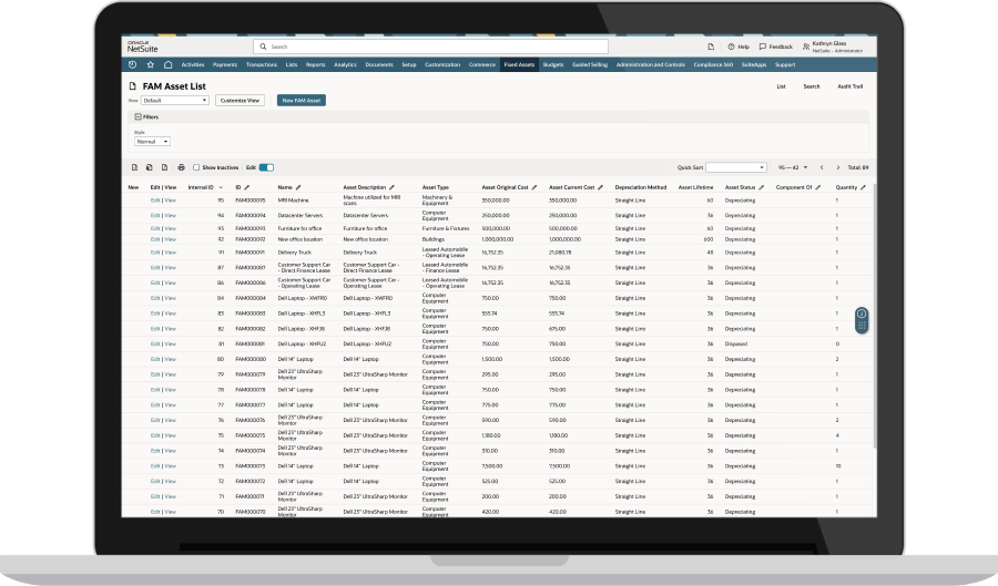 NetSuite Asset Tracking dashboard