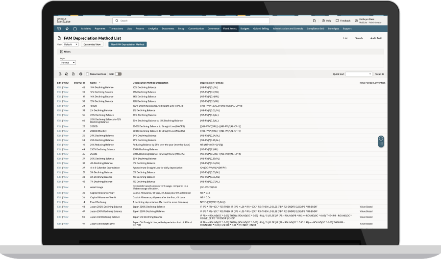 NetSuite Depreciation dashboard