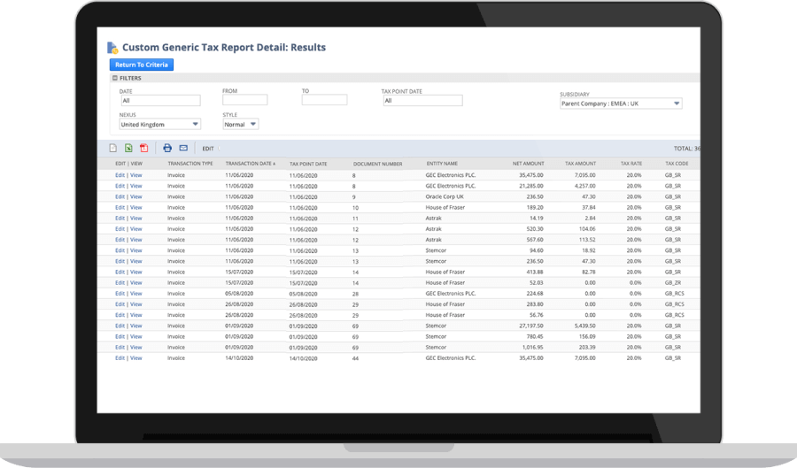 NetSuite payment information dashboard