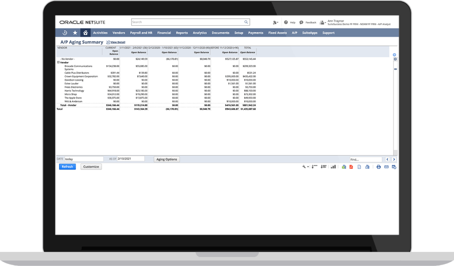 NetSuite Accounts Payable dashboard