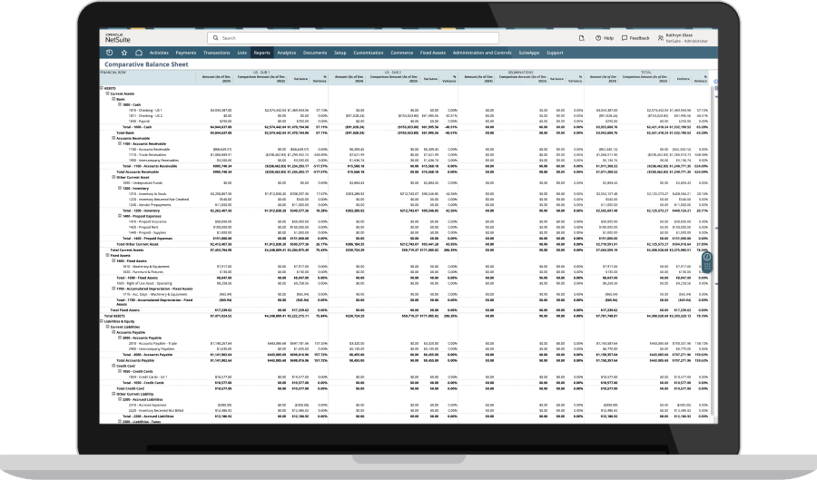 NetSuite financial consolidation dashboard