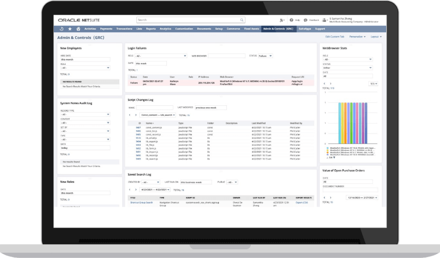 NetSuite Governance, Risk and Compliance dashboard