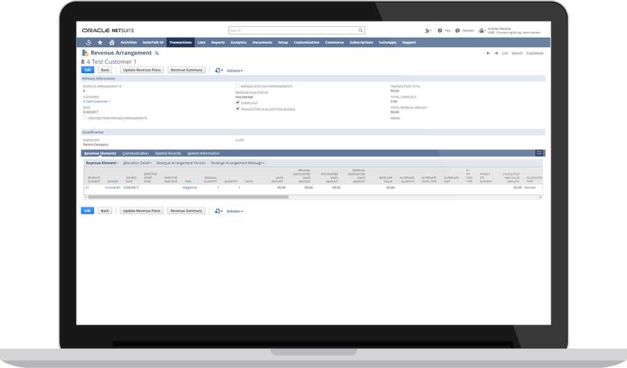 NetSuite Revenue Recognition dashboard