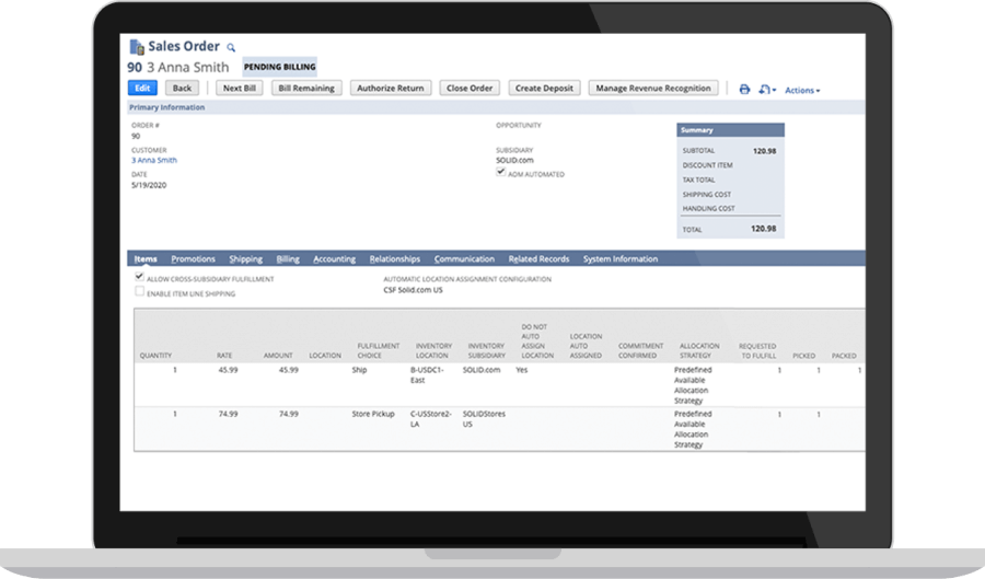 NetSuite Dashboard. Screenshot.