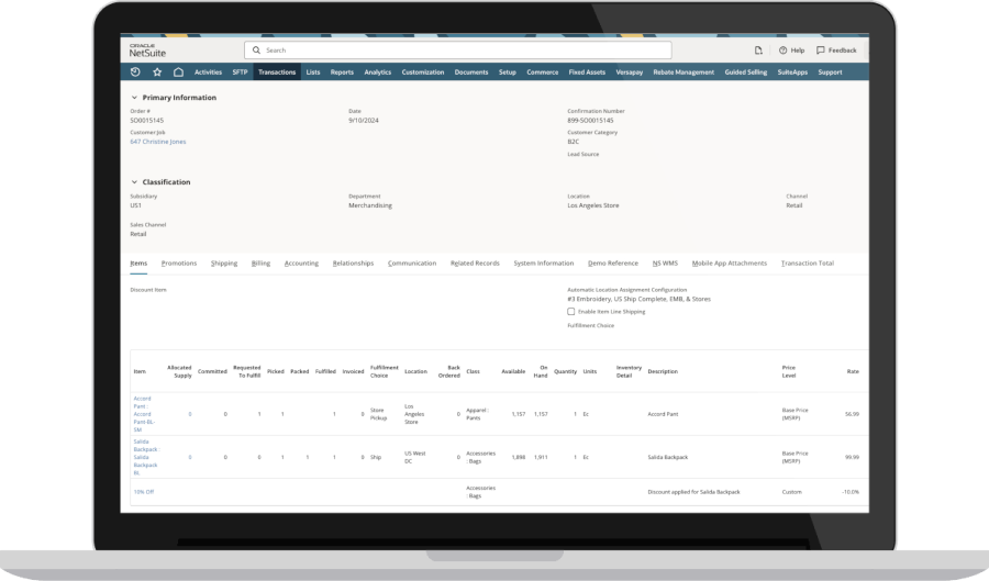 NetSuite Dashboard. Screenshot