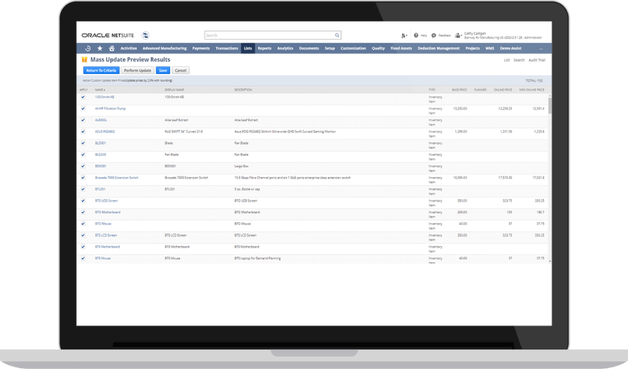 NetSuite Dashboard. Screenshot.