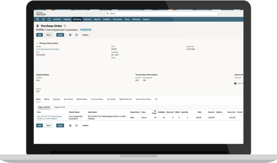 purchase order management screenshot