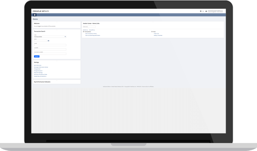 NetSuite vendor portal page