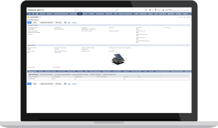 NetSuite assembly screen