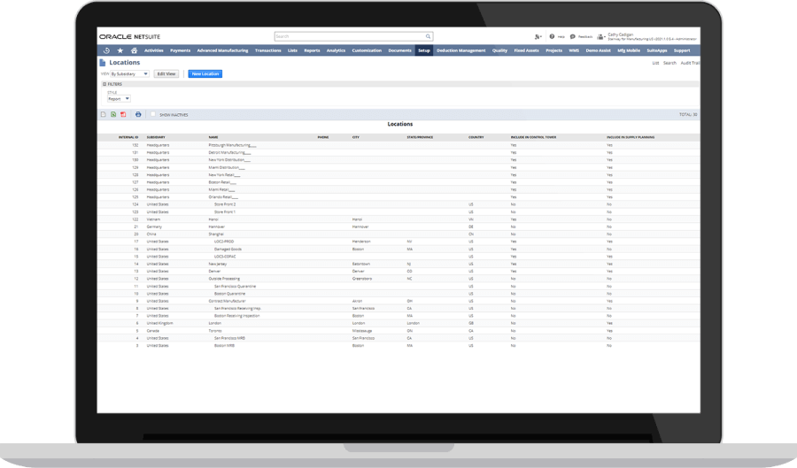 NetSuite location list page