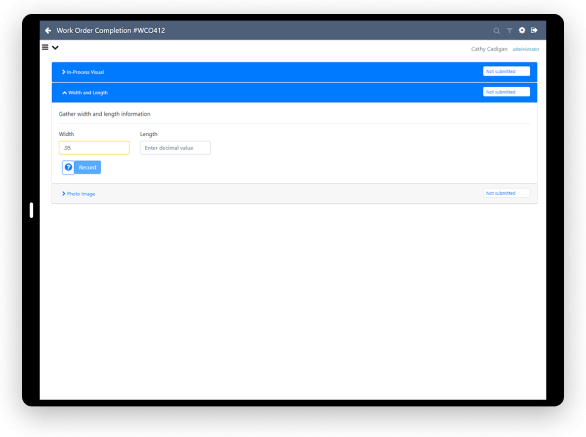 NetSuite work orders screen on a tablet screen