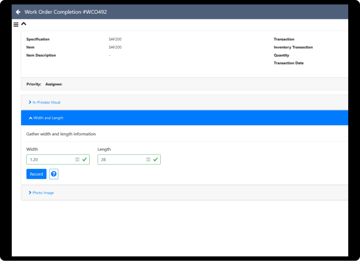 NetSuite work order completion dashboard in a tablet screen