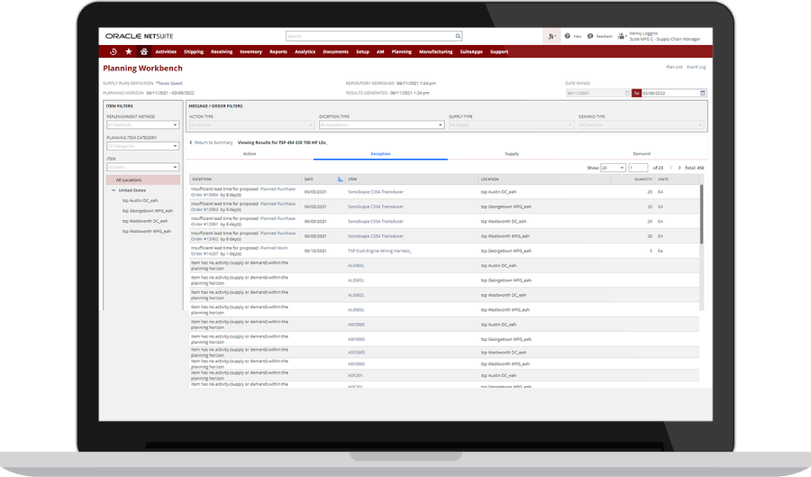 allocation exceptions management screenshot