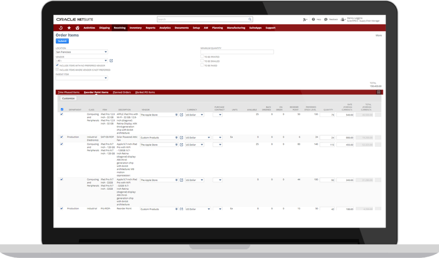 Reorder Points screenshot