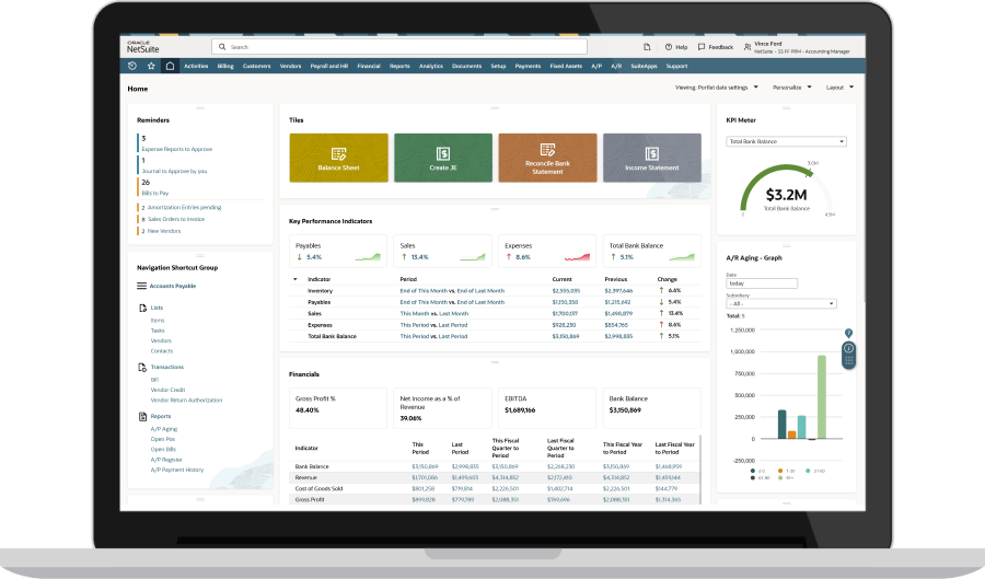 NetSuite accounting management dashboard