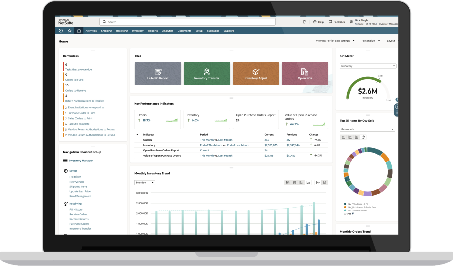 NetSuite inventory management dashboard