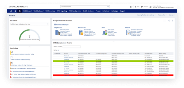 NetSuite warehouse manager dashboard