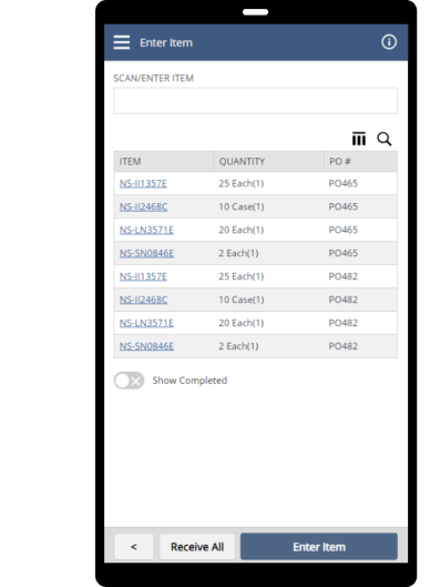 NetSuite scanned/entered items dashboard