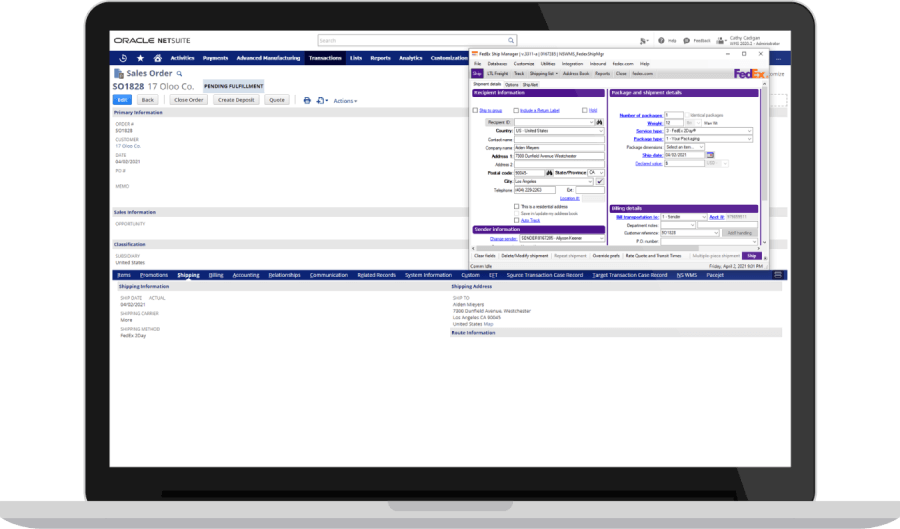 NetSuite carrier integration dashboard