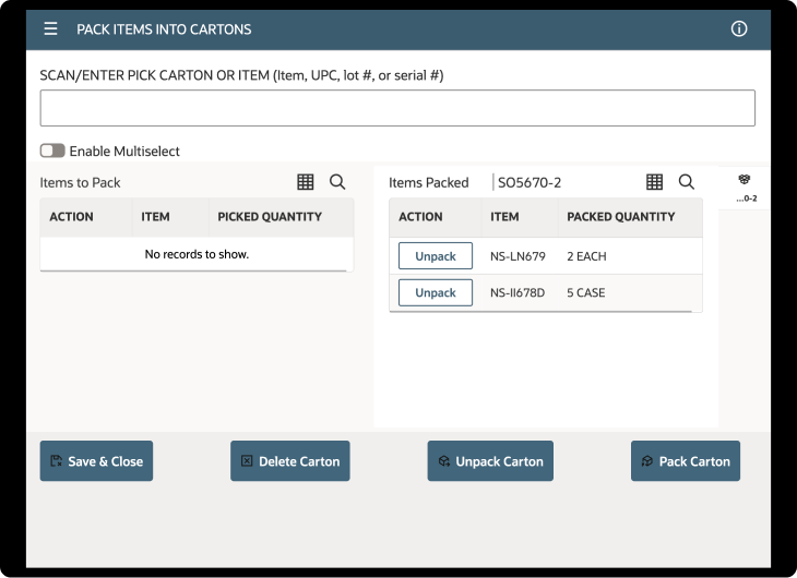 pack and ship dashboard