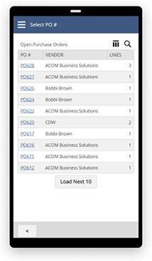 NetSuite open purchase orders dashboard on a mobile screen