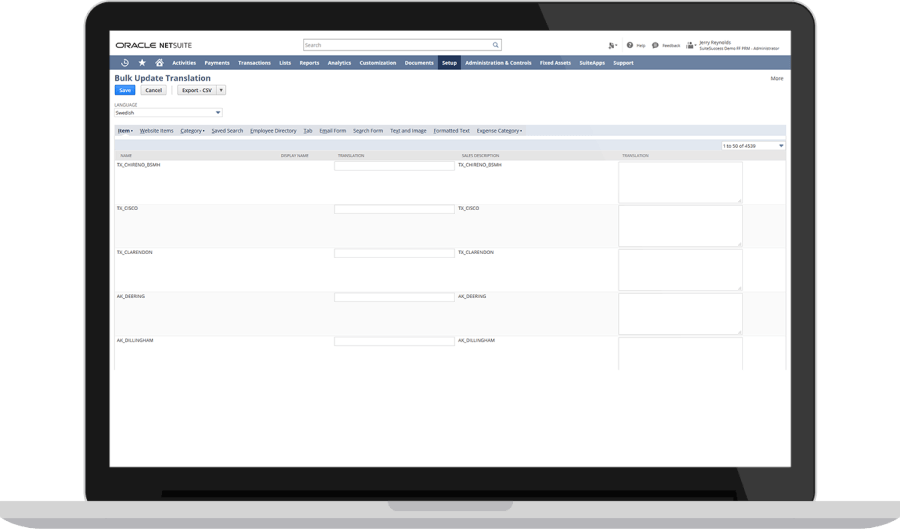 NetSuite Multi-Language Dashboard