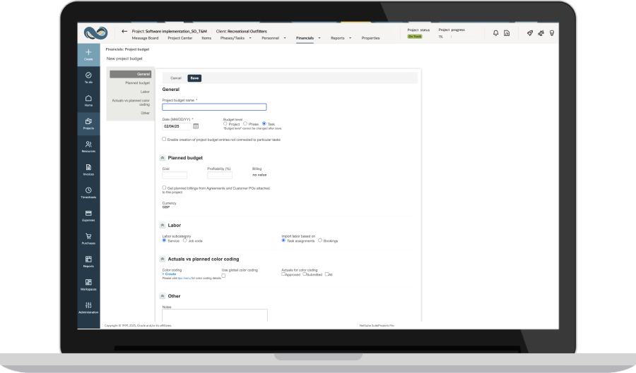 Transactional Budgets dashboard