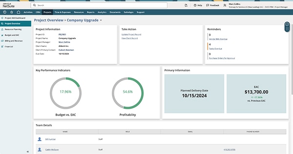 NetSuite Professional Services Automation